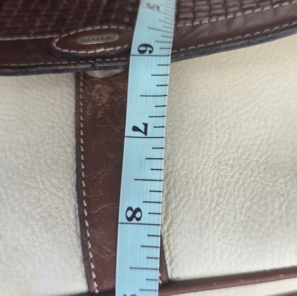 Bally Crossbody Vintage Purse  Woven Leather 3 compartments Cream & Brown - Picture 11 of 16